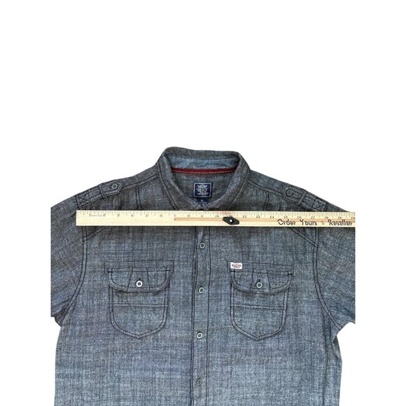 Black Jack Shirt Mens XL Gray Short Sleeve Button Front Casual Cotton Chambray - Picture 5 of 9